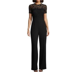 Escada Jumpsuit Lace Bodice Ankle Pants Crewneck Stretch Black Womens Size 42